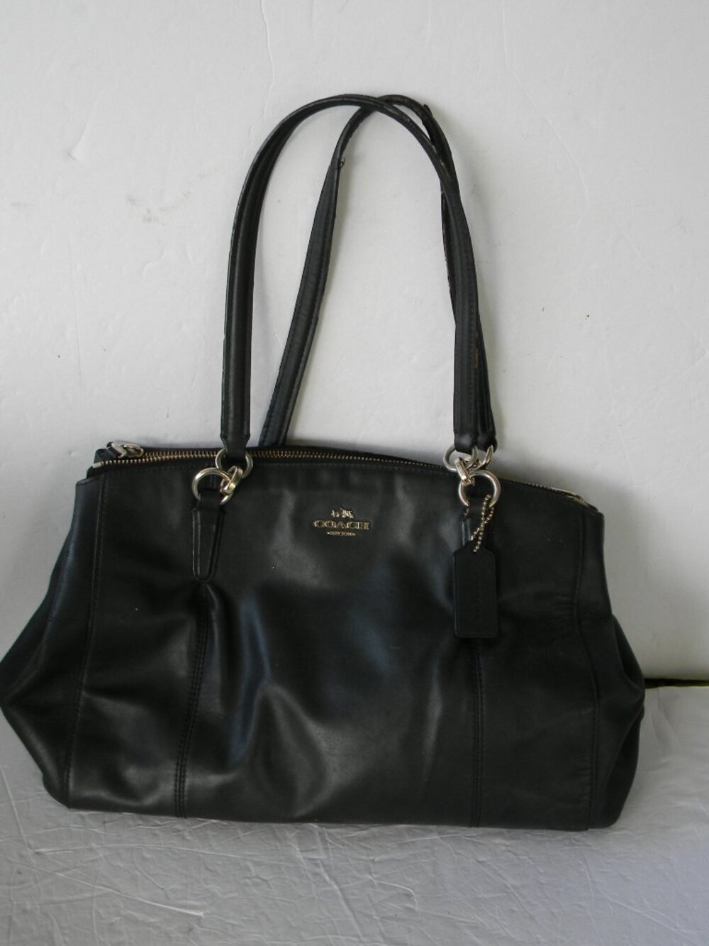 Coach Christie BLACK LEATHER LARGE Carryall TRIPLE COMPARTMENT SHOULDER BAG